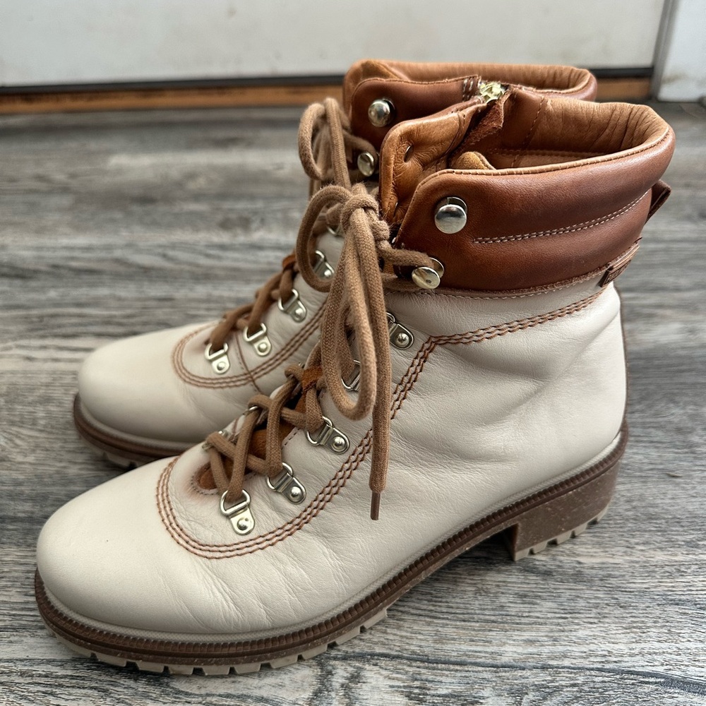 Pikolinos Aspe Marfil White and Beige Women's Lace-Up Heeled Hiking Boots 39 - Picture 2 of 7